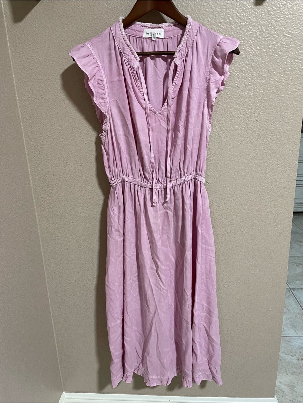 Bella Dahl blush purple pink Tie-Waist Ruffle Maxi Dress
